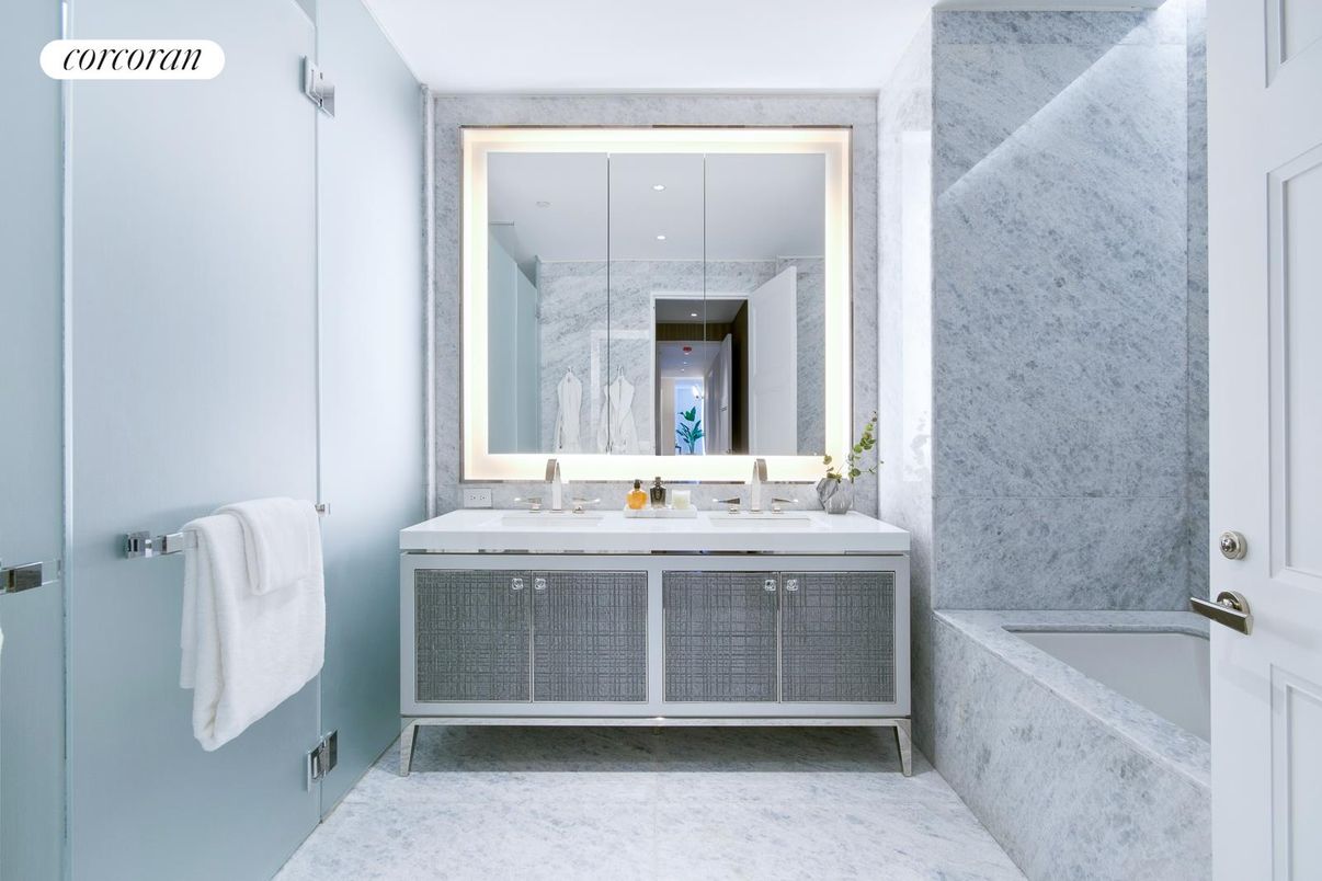 Bathroom, Interior, Marble, Recessed Lighting