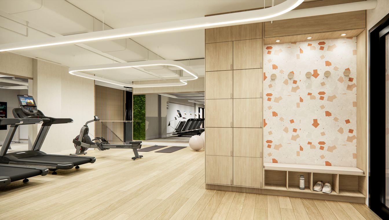 Fitness Equipment, Interior, Recessed Lighting, Wood Texture Flooring