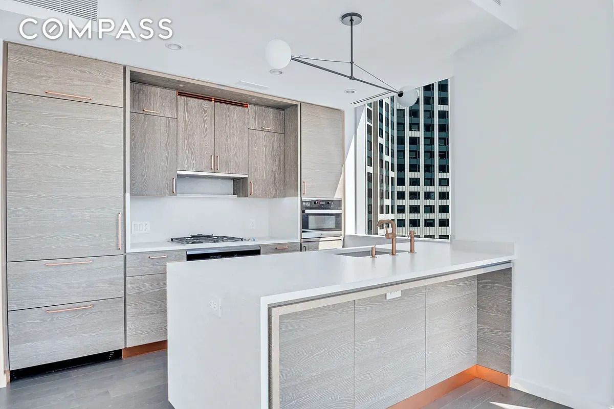 Interior, Kitchen, Pendant Lights, Stainless Steel Appliances, Wood Texture Flooring