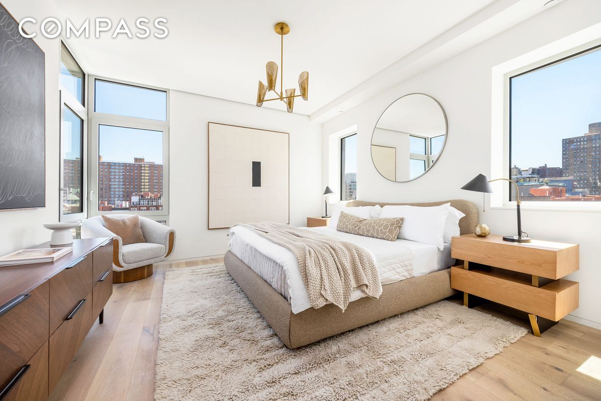 Bedroom, Interior, Pendant Lights, Wood Texture Flooring