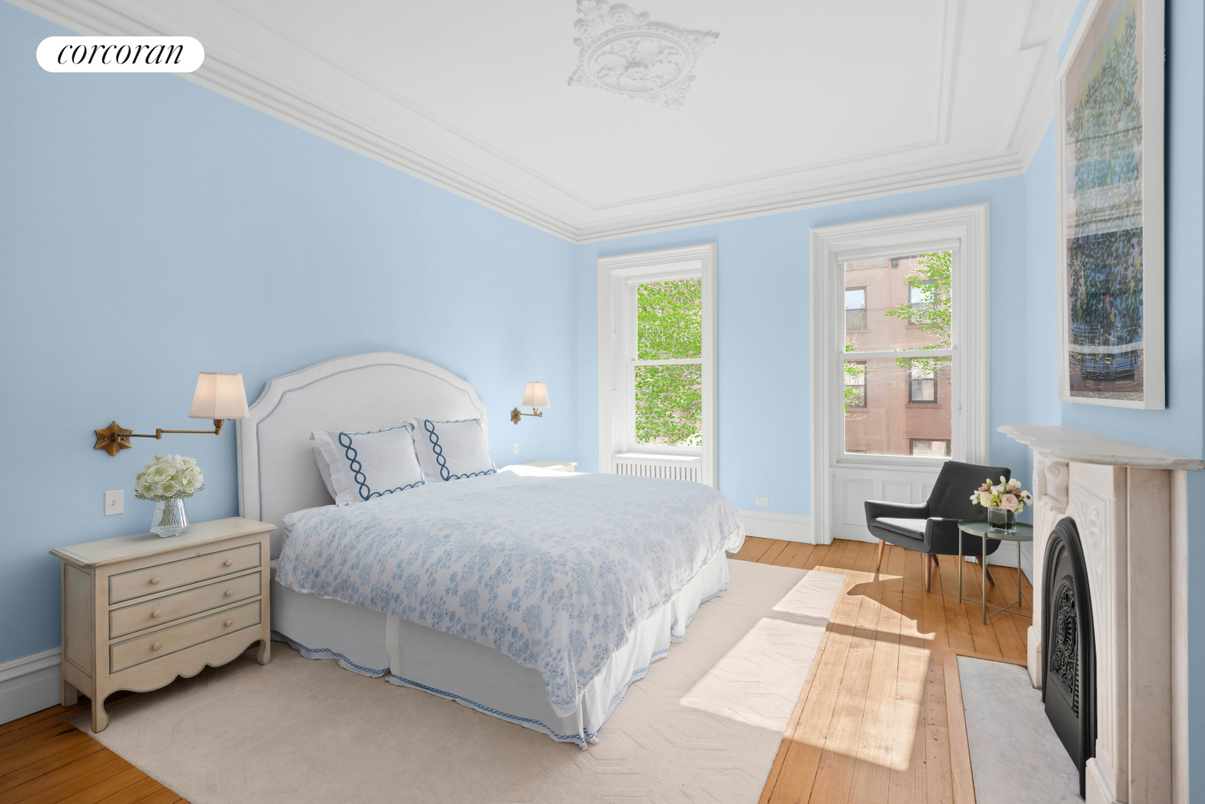 Bedroom, Fireplace, Interior, Wood Texture Flooring
