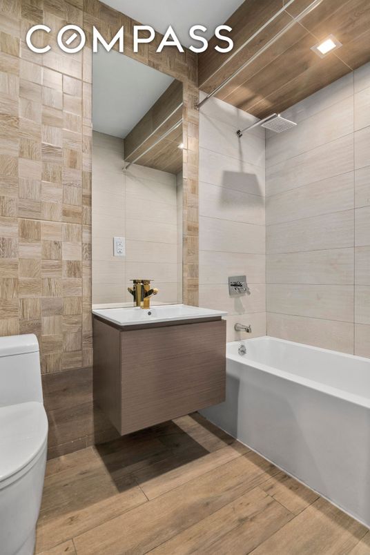 Bathroom, Interior, Recessed Lighting, Wooden Ceilings, Wood Texture Flooring, Wooden Walls