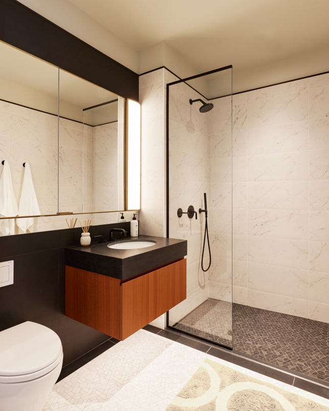 Bathroom, Glass Shower, Interior, Marble Walls