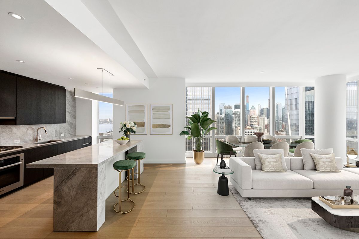 Interior, Kitchen, Living room, Pendant Lights, Recessed Lighting, Wood Texture Flooring