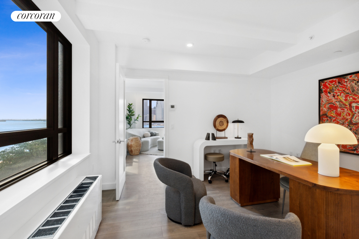 Home Office, Interior, Recessed Lighting, Water, Wood Texture Flooring