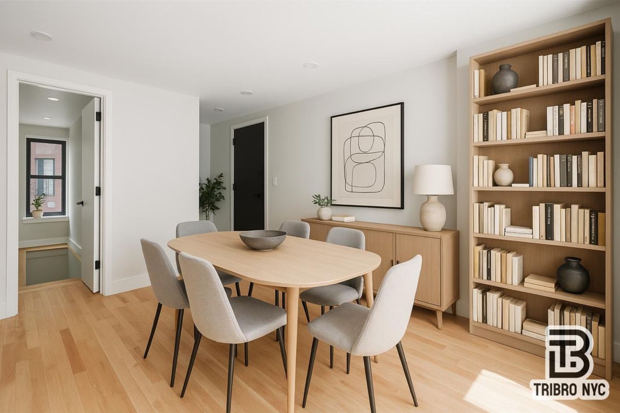 Dining room, Interior, Recessed Lighting, Wood Texture Flooring