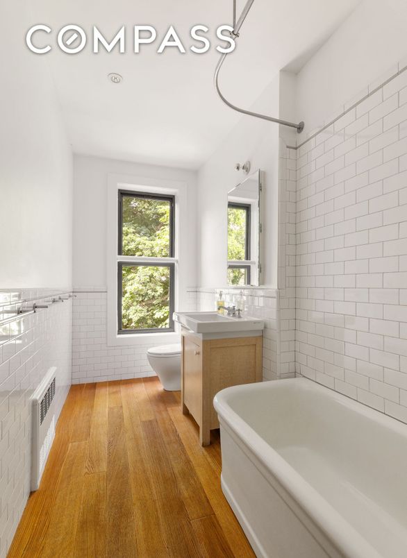 Bathroom, Free Standing Baths, Interior, Recessed Lighting, Wood Texture Flooring