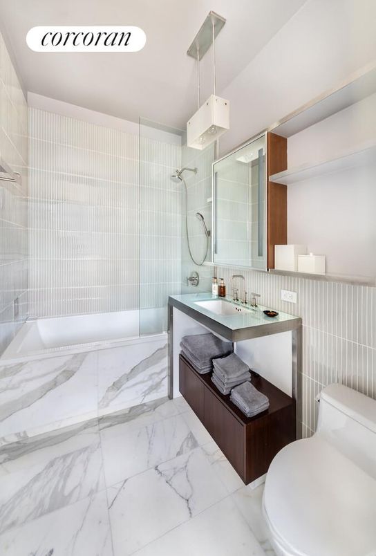 Bathroom, Glass Shower, Interior, Marble, Pendant Lights
