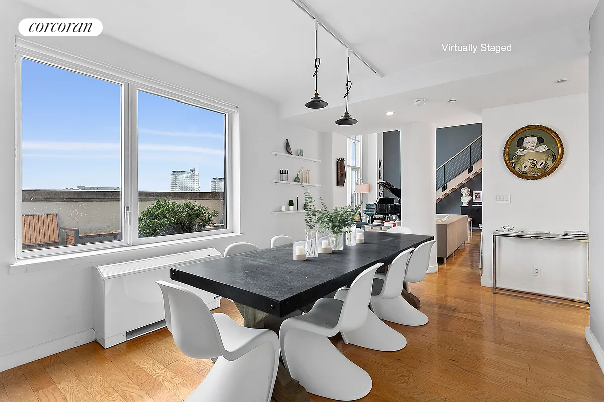 Dining room, Interior, Pendant Lights, Recessed Lighting, Water, Wood Texture Flooring