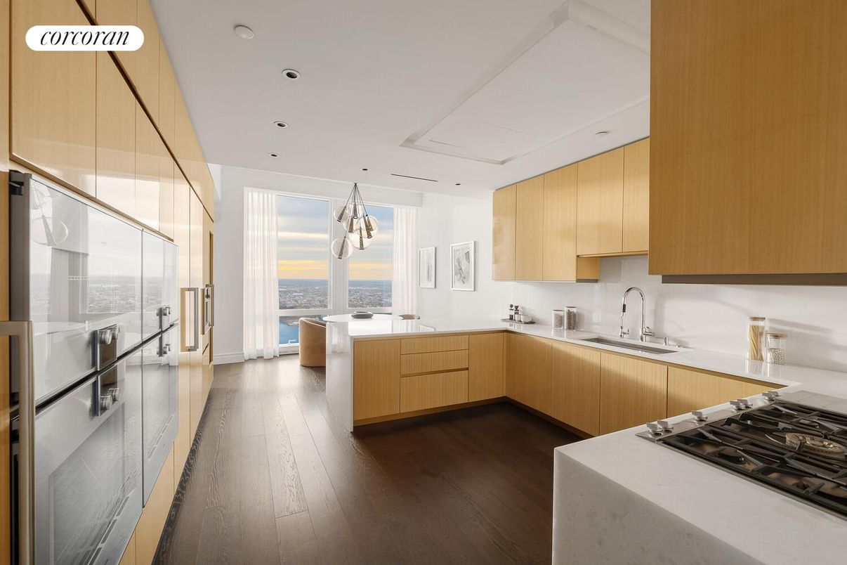 Interior, Kitchen, Pendant Lights, Recessed Lighting, Water, Wood Texture Flooring