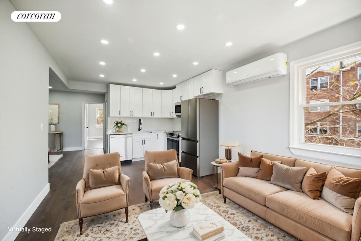Interior, Kitchen, Living room, Recessed Lighting, Stainless Steel Appliances, Wood Texture Flooring