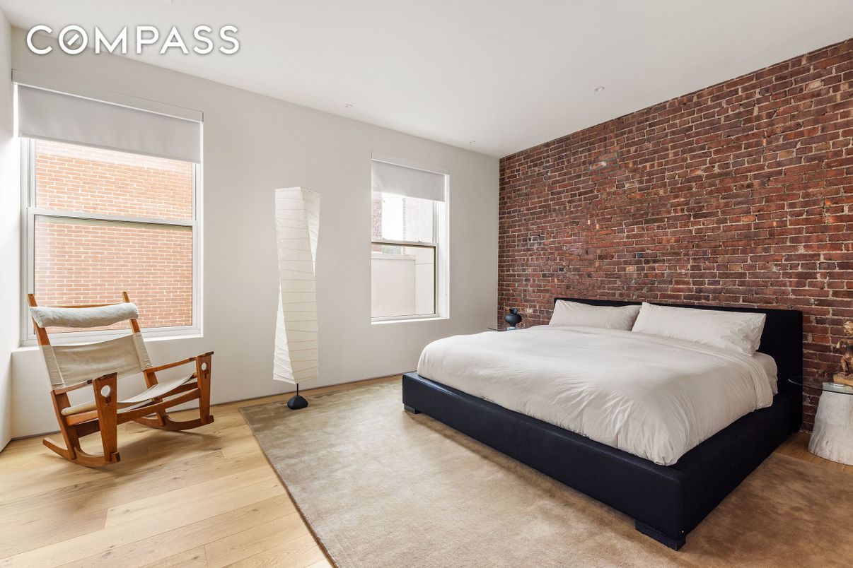 Bedroom, Interior, Recessed Lighting, Stone Walls, Wood Texture Flooring