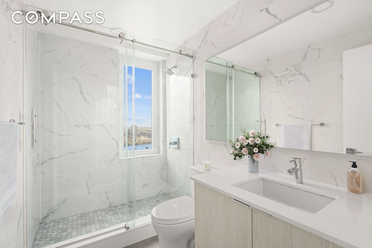 Bathroom, Glass Shower, Interior, Marble Walls