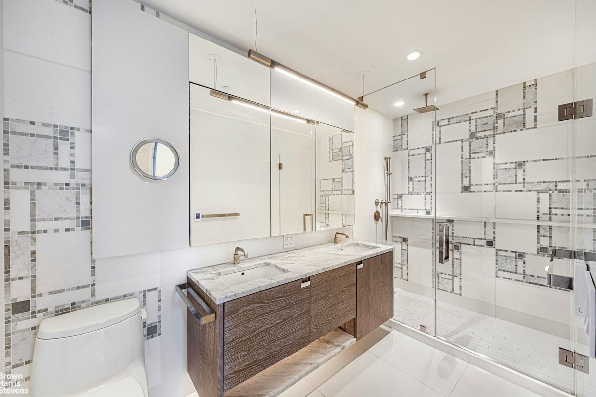 Bathroom, Dual Sink Vanities, Glass Shower, Interior, Recessed Lighting