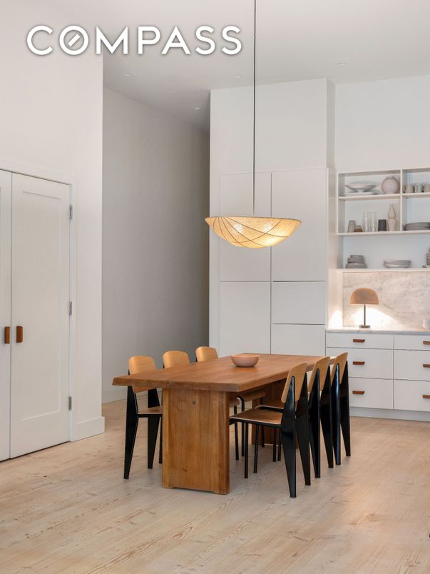 Dining room, Interior, Pendant Lights, Wood Texture Flooring