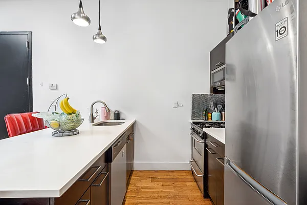 Interior, Kitchen, Pendant Lights, Stainless Steel Appliances, Wood Texture Flooring