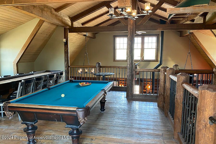 Billiard Table, Chandelier, Game Room, Interior, Pendant Lights, Wooden Beams, Wooden Ceilings, Wood Texture Flooring