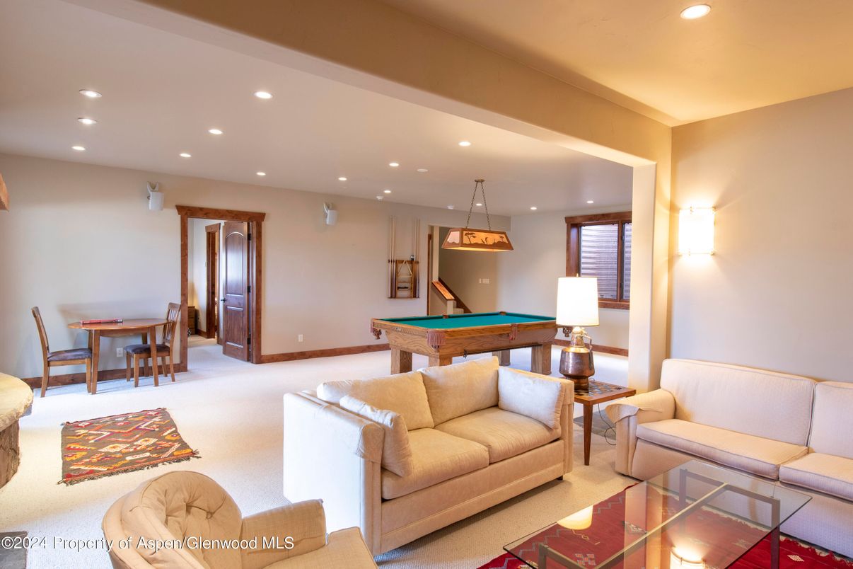 Billiard Table, Dining room, Game Room, Interior, Living room, Pendant Lights, Recessed Lighting