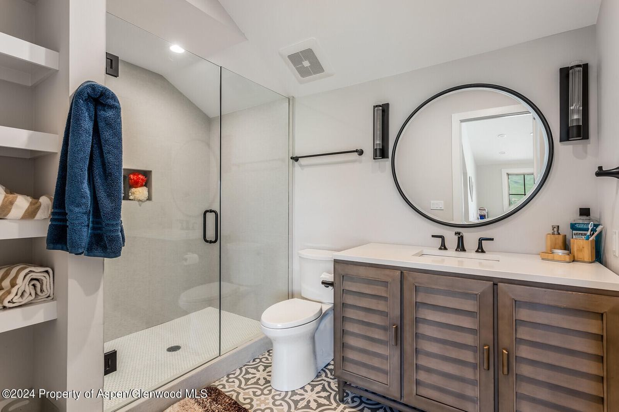 Bathroom, Glass Shower, Interior, Recessed Lighting