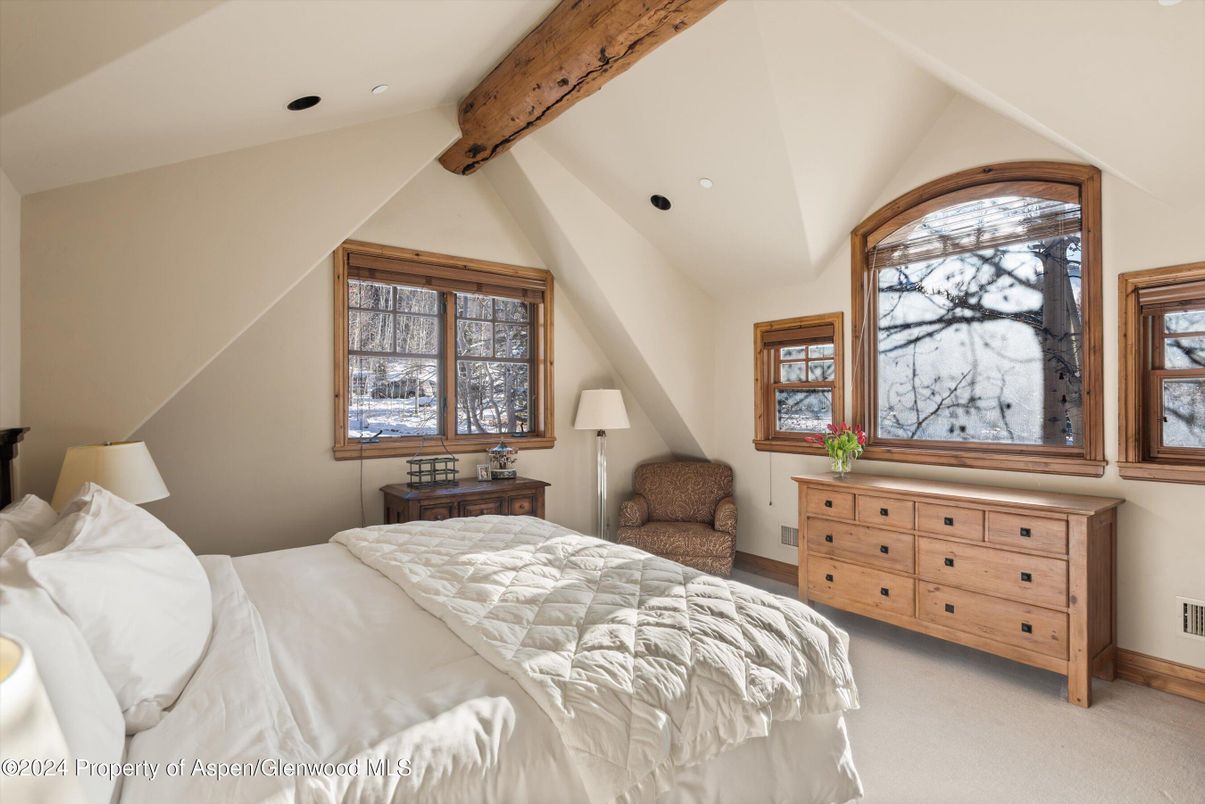 Bedroom, Interior, Recessed Lighting, Wooden Beams