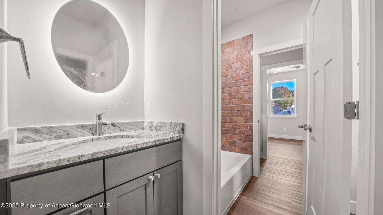 Bathroom, Interior, Stone Walls, Wood Texture Flooring