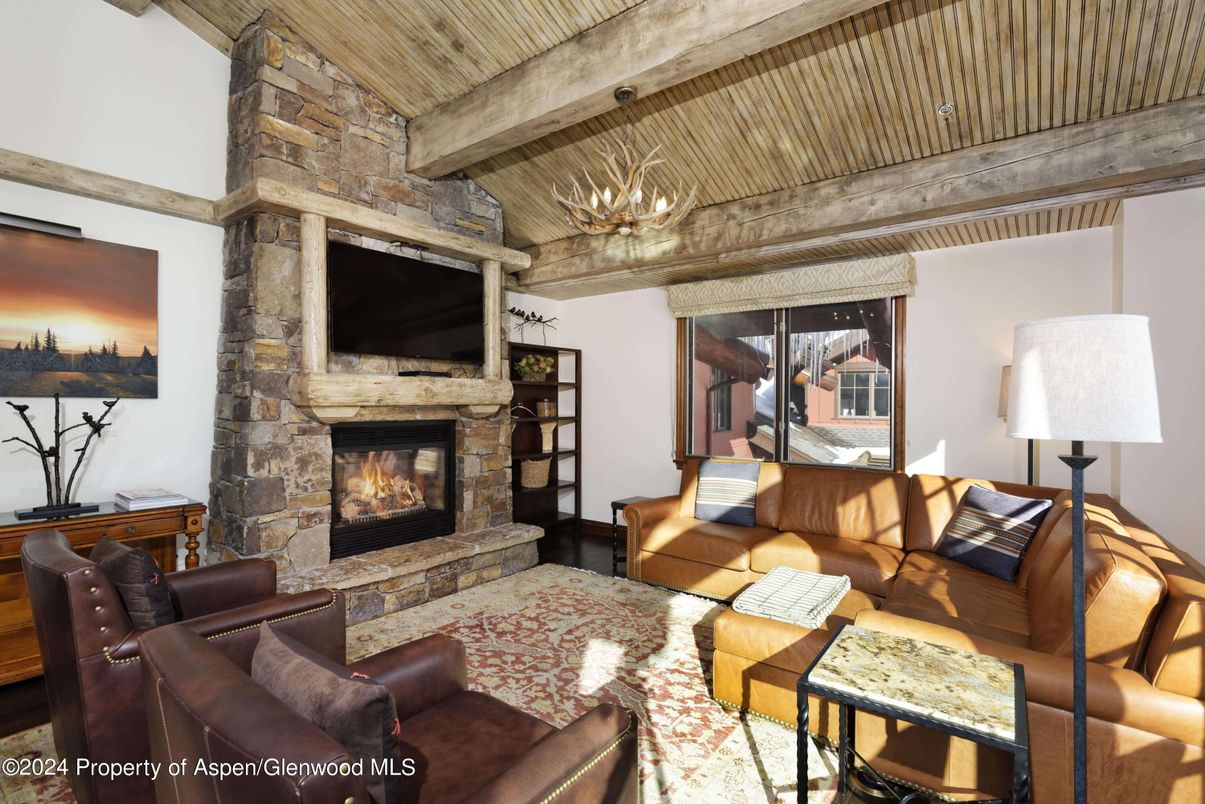 Fireplace, Interior, Living room, Pendant Lights, Stone Walls, Wooden Beams, Wooden Ceilings