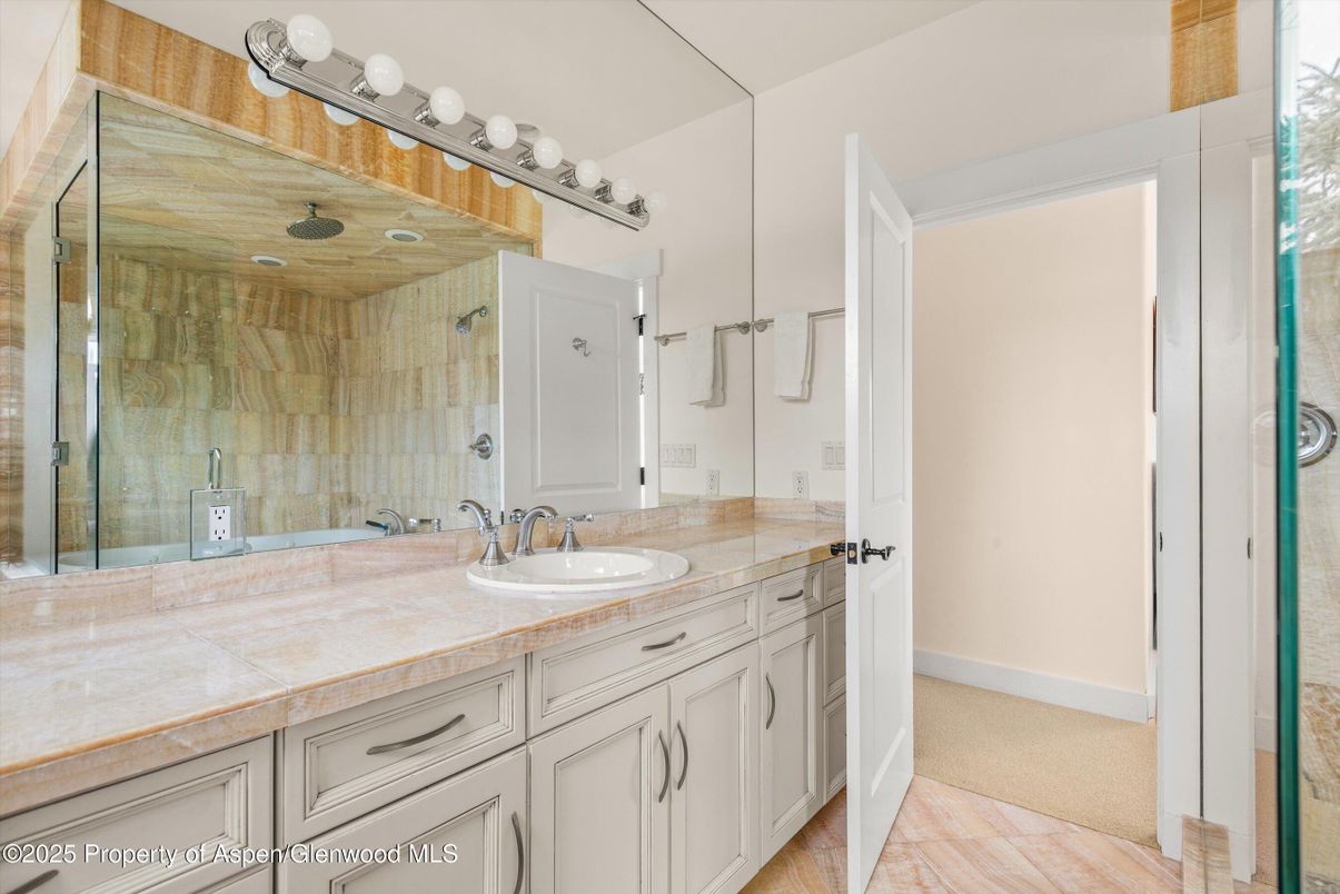 Bathroom, Dual Sink Vanities, Glass Shower, Interior, Tile Countertops