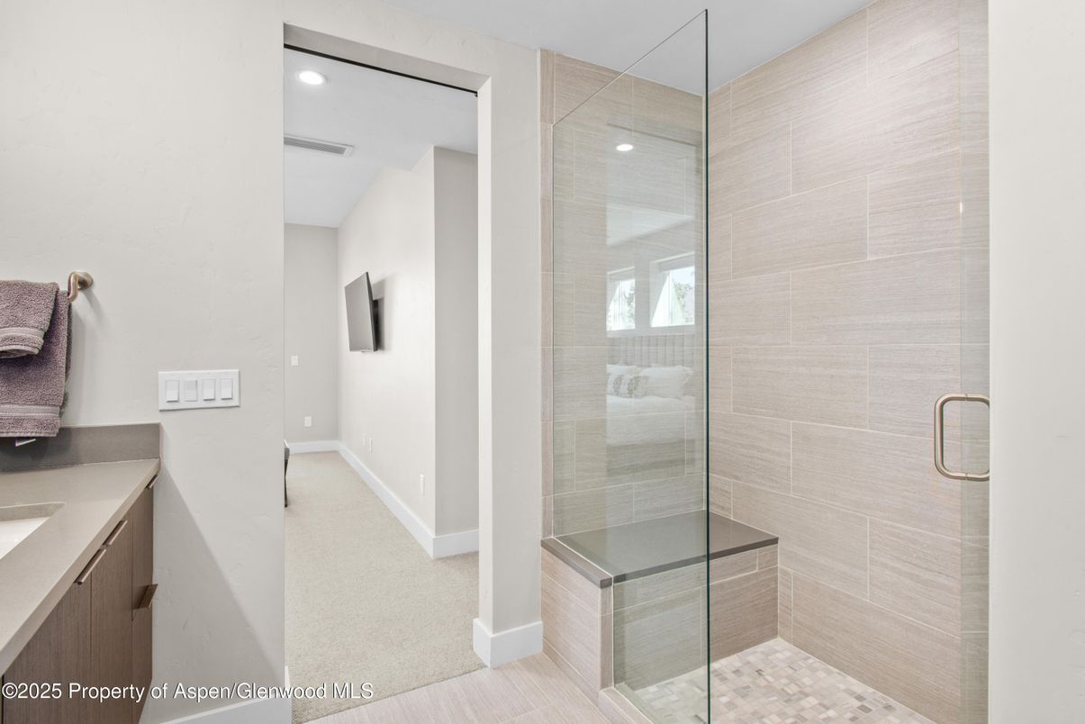 Bathroom, Glass Shower, Interior, Recessed Lighting