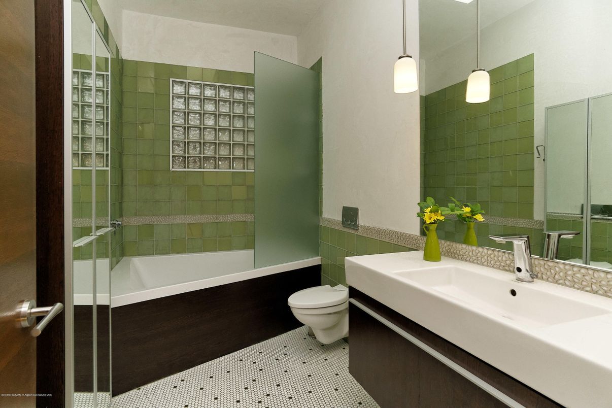Bathroom, Glass Shower, Interior, Pendant Lights