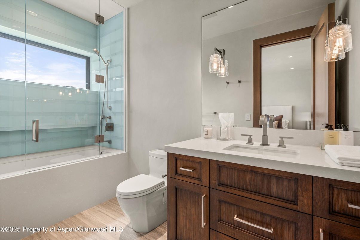 Bathroom, Glass Shower, Interior, Wood Texture Flooring