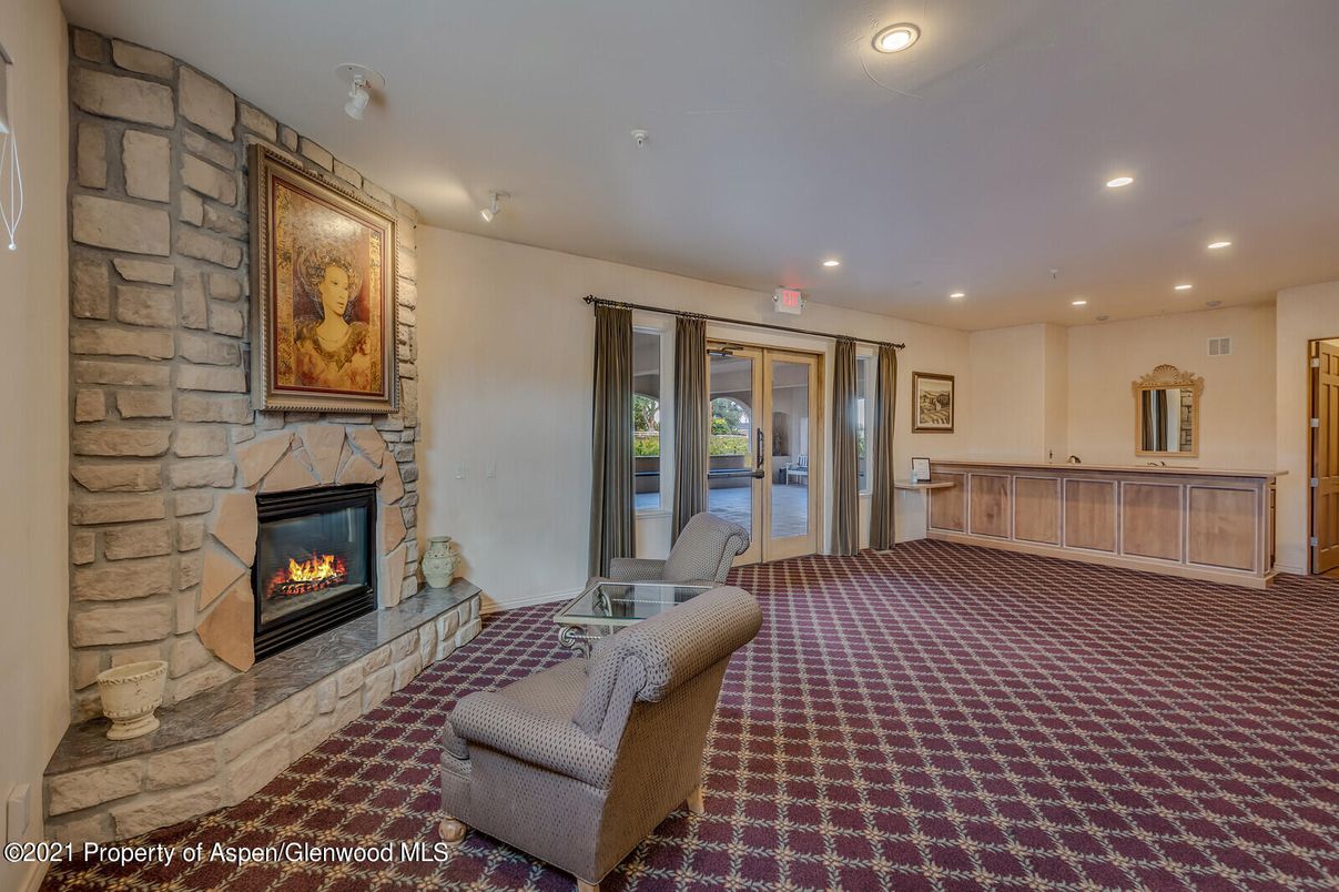 Fireplace, Interior, Recessed Lighting, Stone Walls