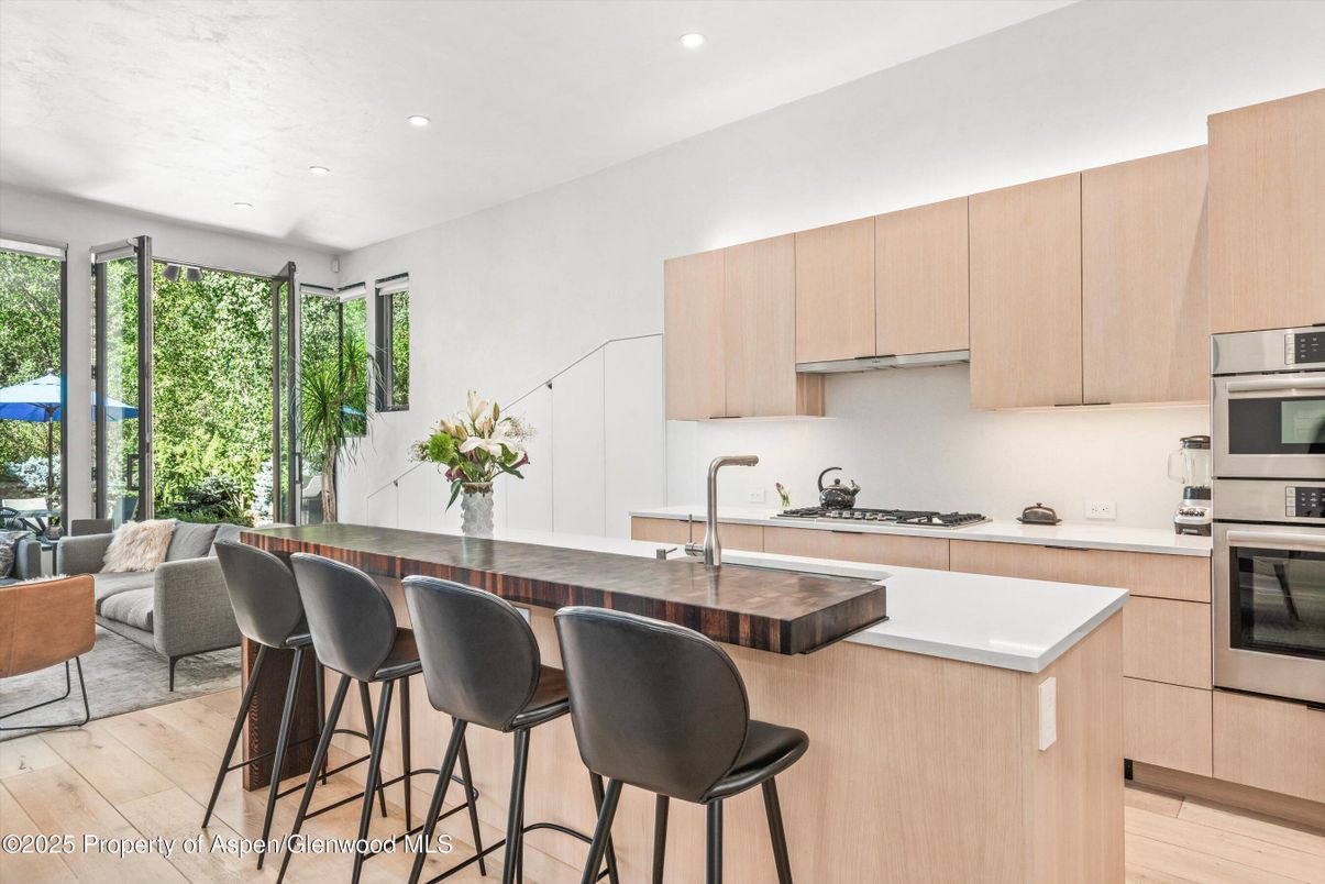 Interior, Kitchen, Living room, Recessed Lighting, Stainless Steel Appliances, Wood Texture Flooring