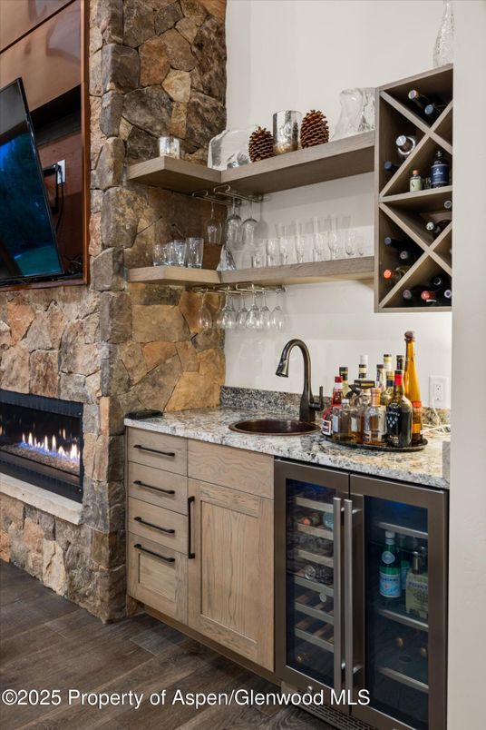 Fireplace, Interior, Stone Walls, Wine Storage