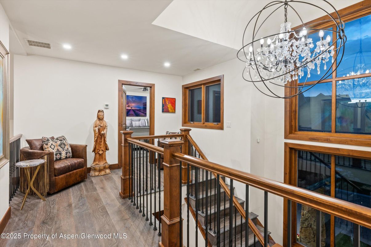 Chandelier, Fireplace, Interior, Recessed Lighting, Wood Texture Flooring