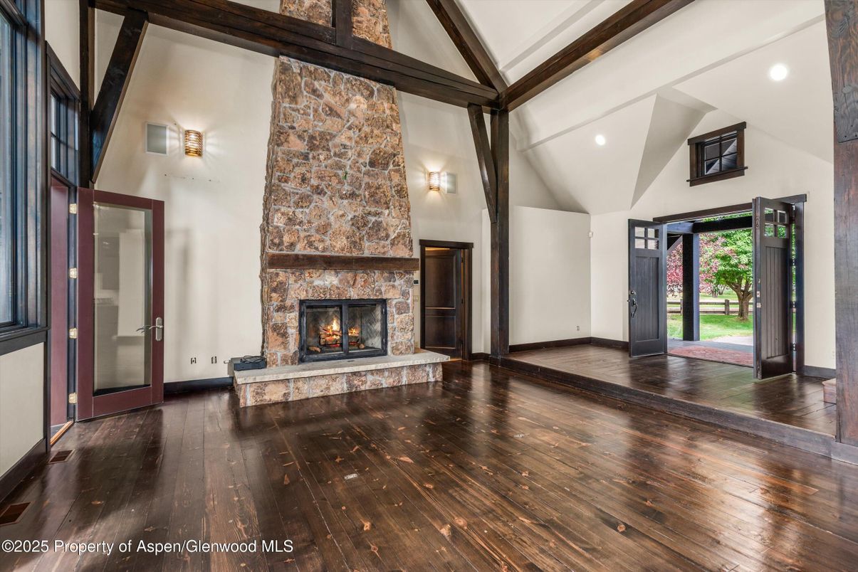 Empty room, Fireplace, Interior, Recessed Lighting, Wood Texture Flooring