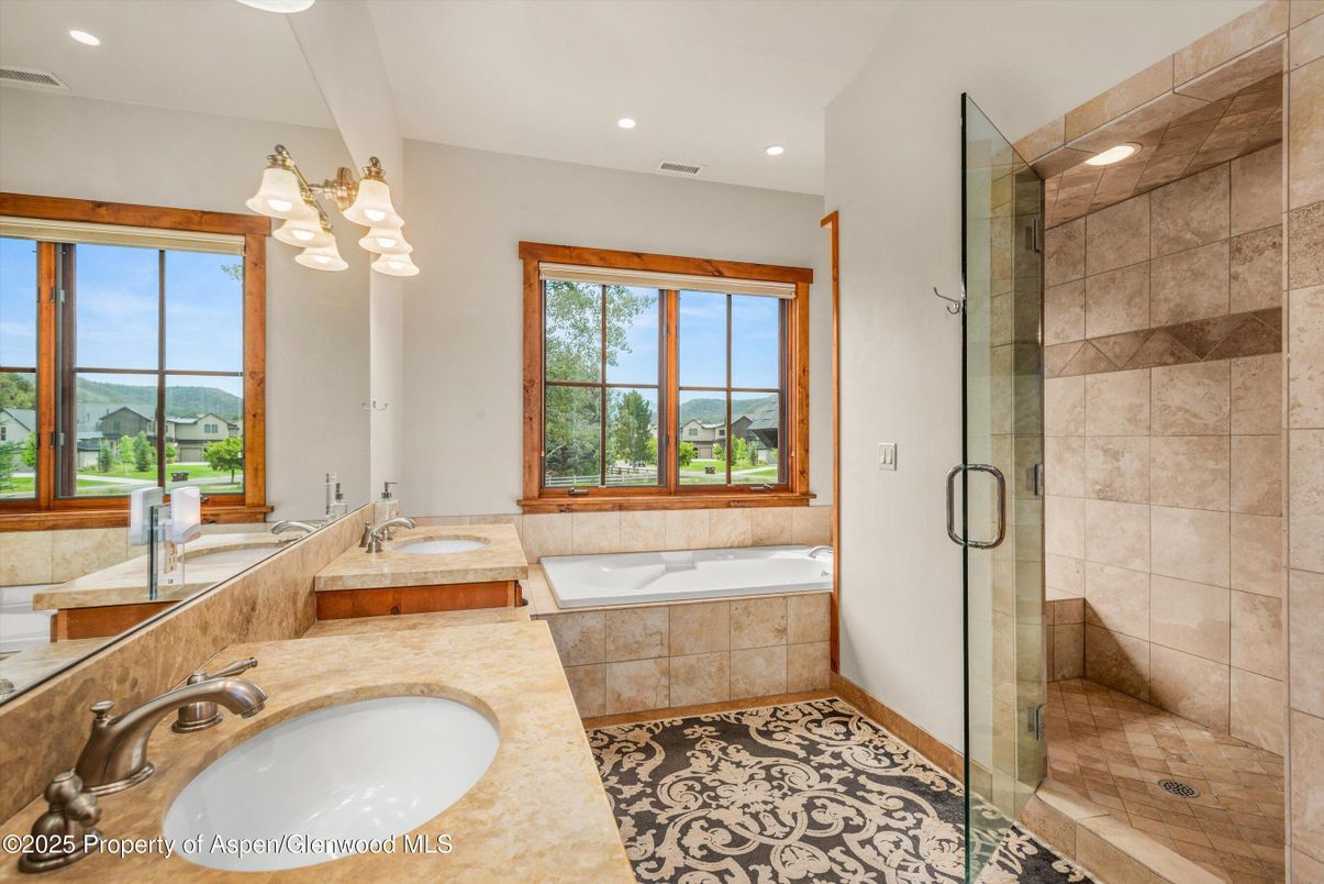 Bathroom, Dual Sink Vanities, Glass Shower, Interior, Recessed Lighting