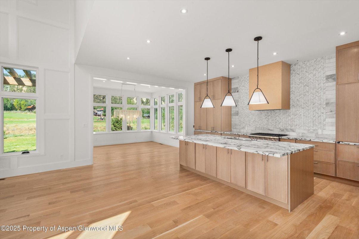 Interior, Kitchen, Pendant Lights, Recessed Lighting, Wood Texture Flooring