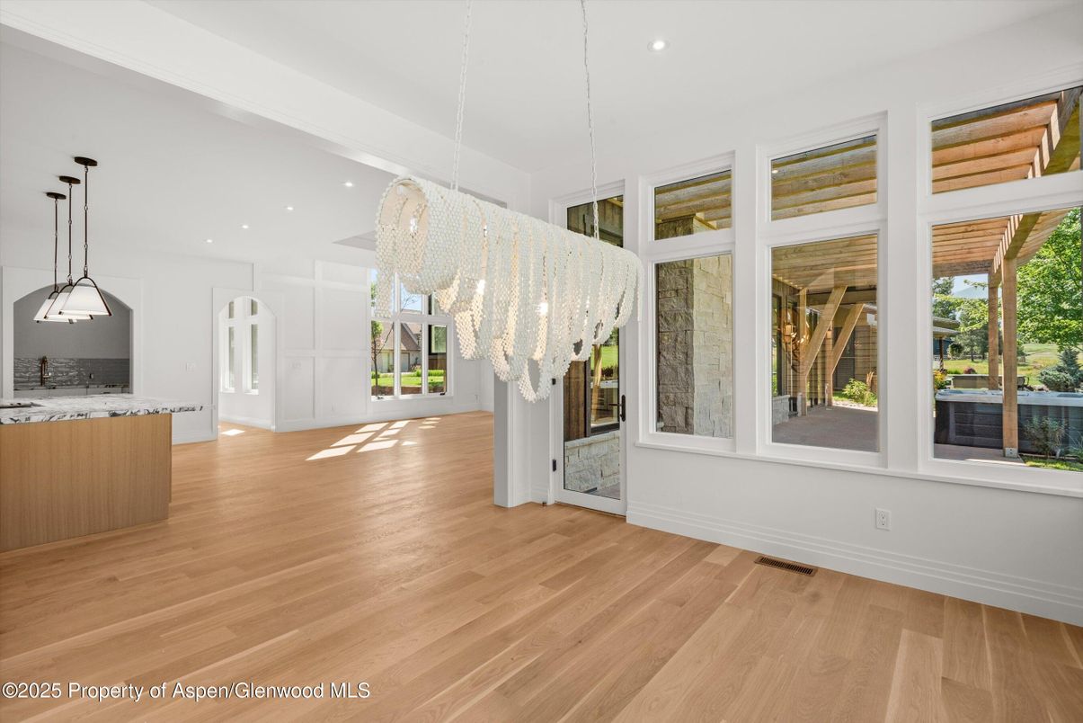 Interior, Kitchen, Pendant Lights, Recessed Lighting, Wood Texture Flooring