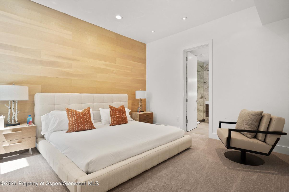 Bedroom, Interior, Recessed Lighting, Wooden Walls