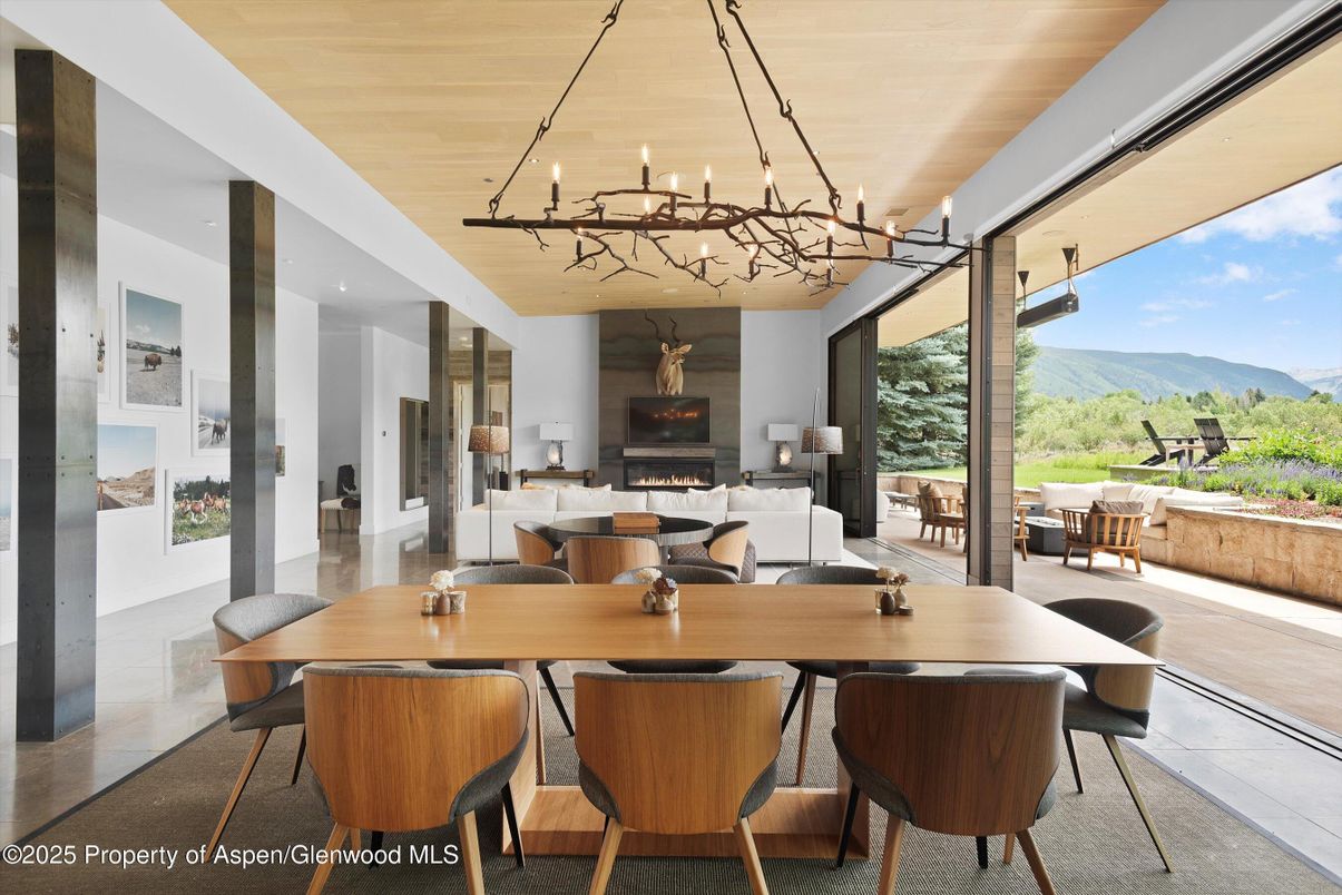 Dining room, Fireplace, Interior, Living room, Pendant Lights
