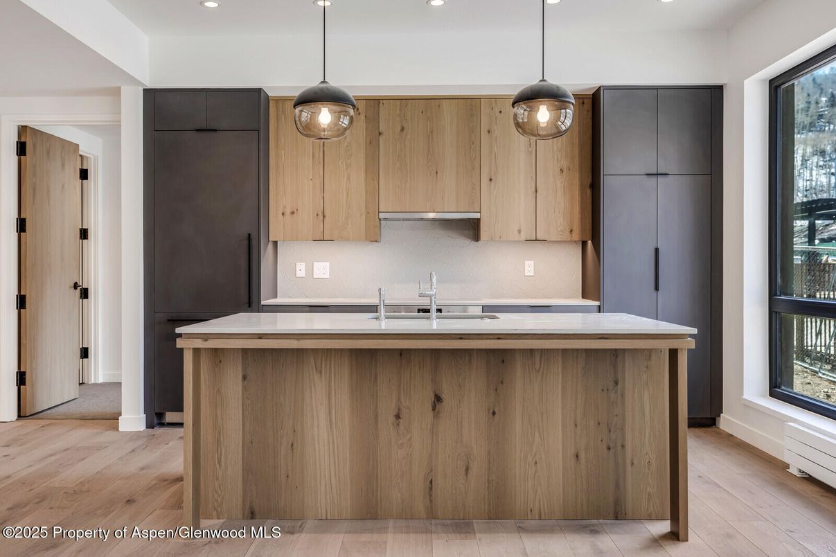Interior, Kitchen, Pendant Lights, Recessed Lighting, Wood Texture Flooring