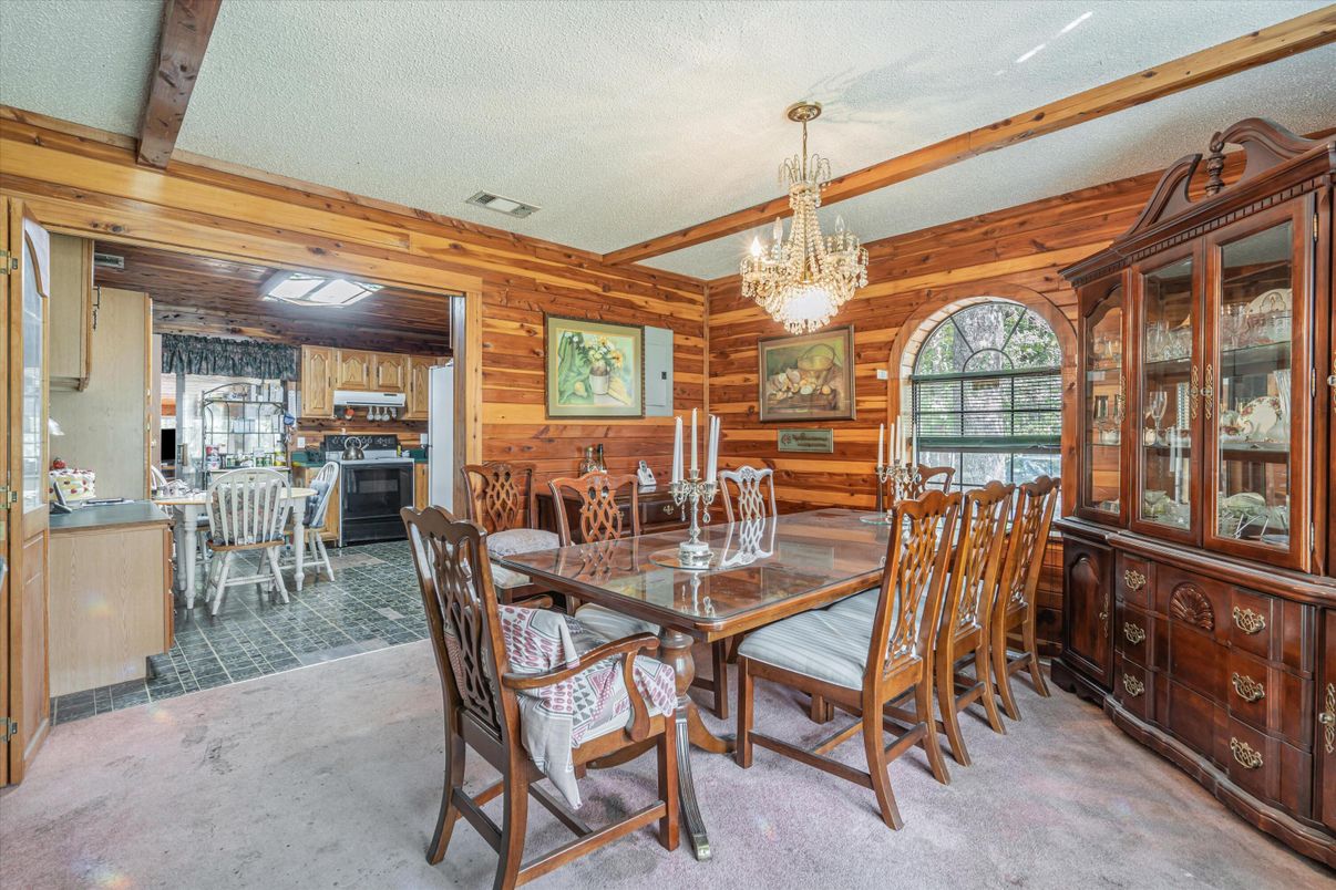 Chandelier, Dining room, Interior, Wooden Walls