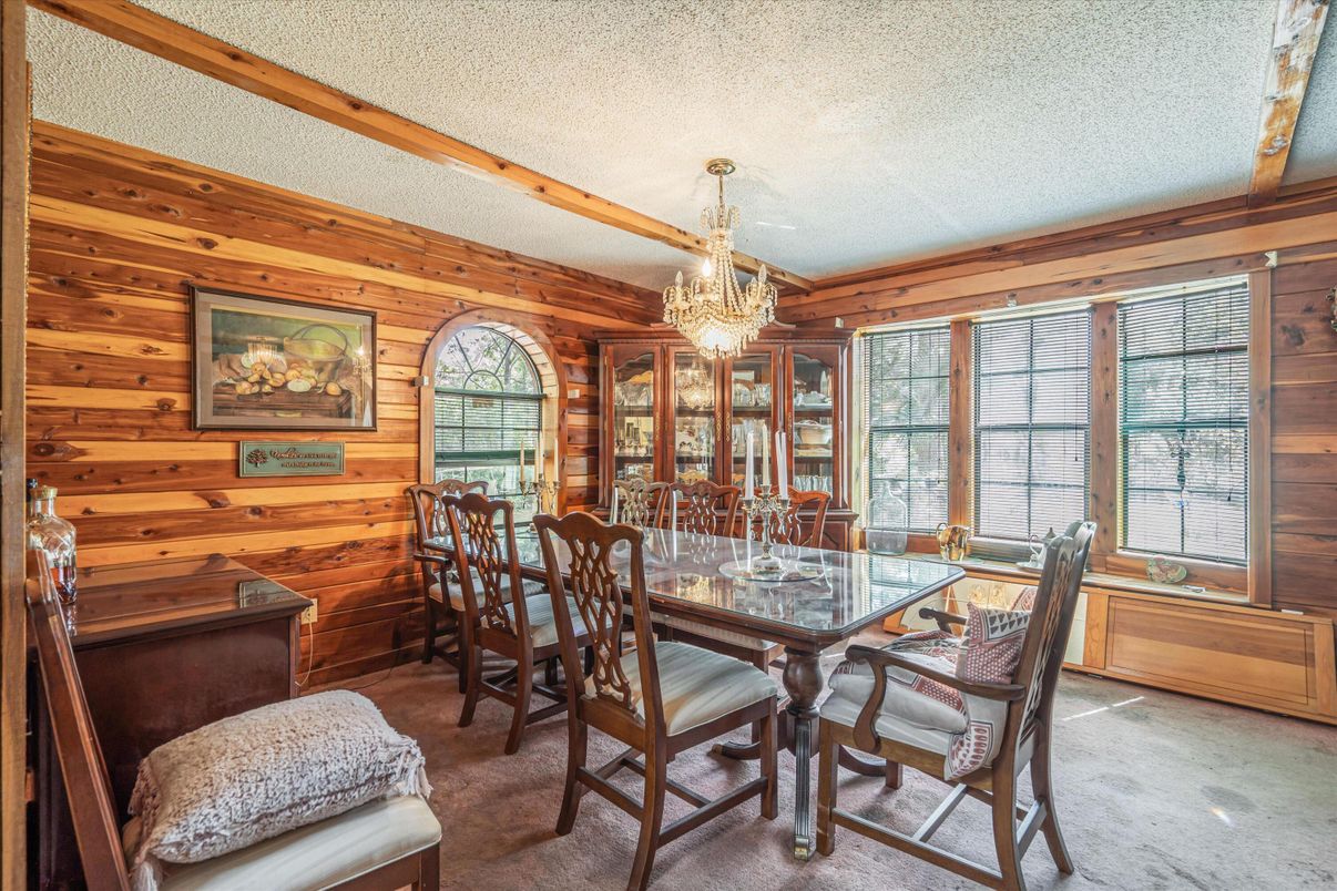 Chandelier, Dining room, Interior, Wooden Beams, Wooden Walls