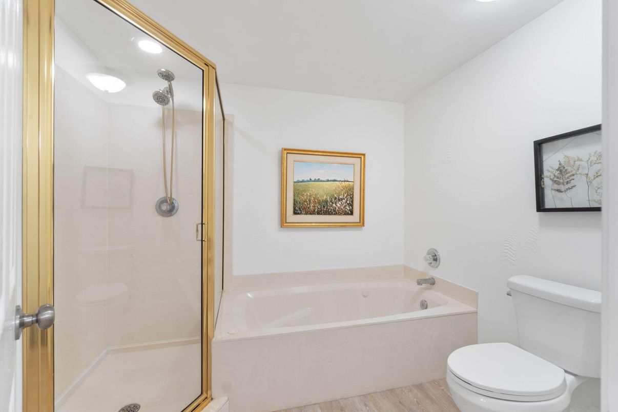 Bathroom, Glass Shower, Interior, Wood Texture Flooring