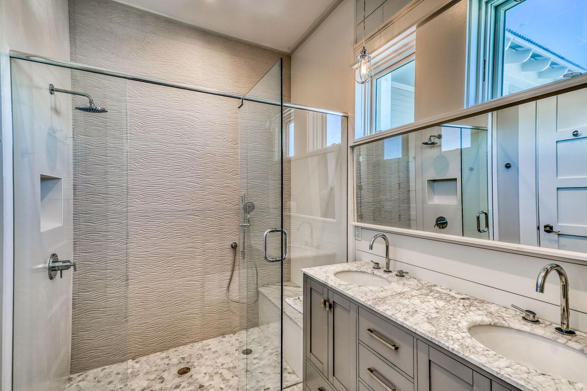 Bathroom, Dual Sink Vanities, Glass Shower, Interior, Recessed Lighting