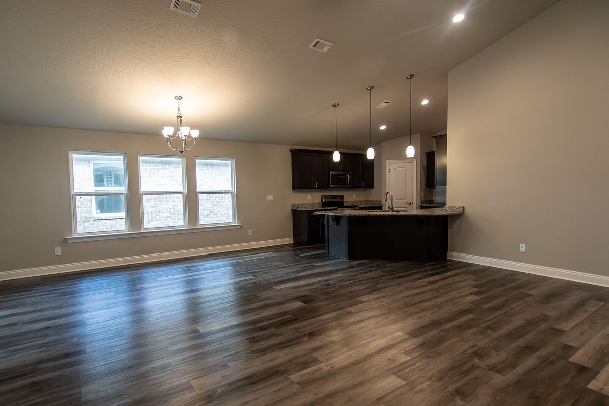 Chandelier, Interior, Kitchen, Pendant Lights, Recessed Lighting, Wood Texture Flooring