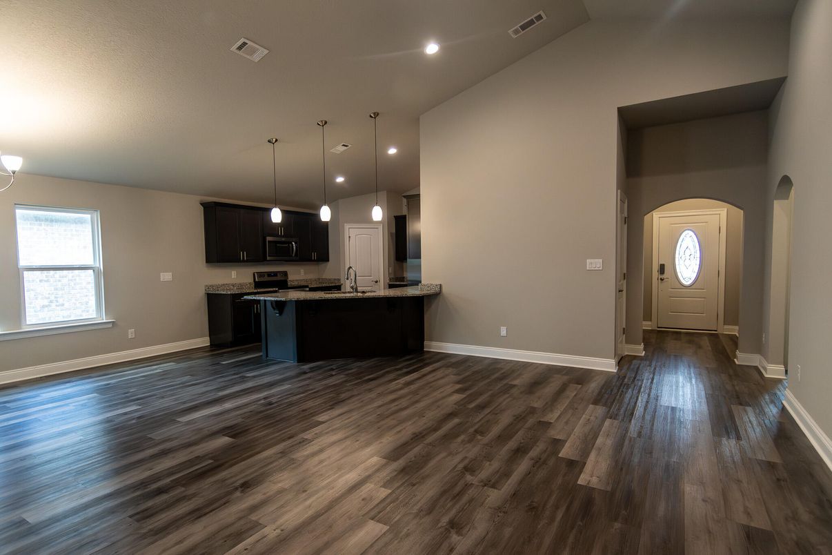 Interior, Kitchen, Pendant Lights, Recessed Lighting, Wood Texture Flooring