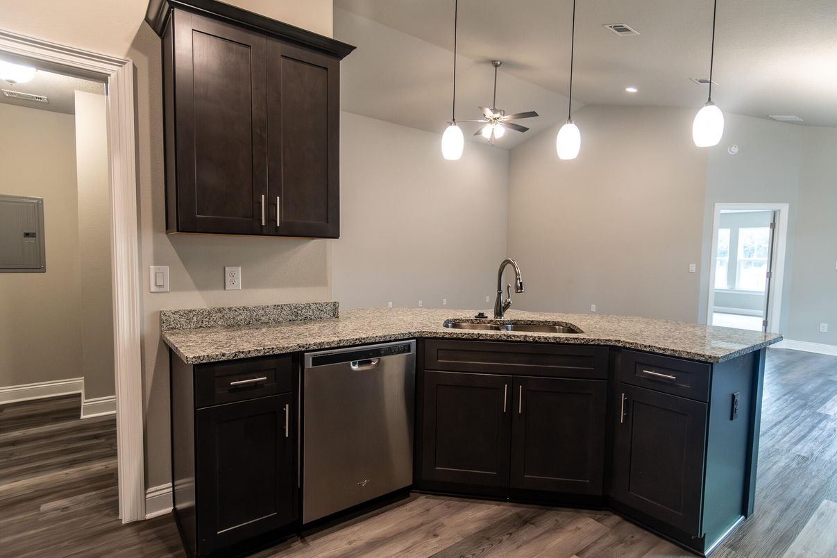 Interior, Kitchen, Pendant Lights, Recessed Lighting, Wood Texture Flooring