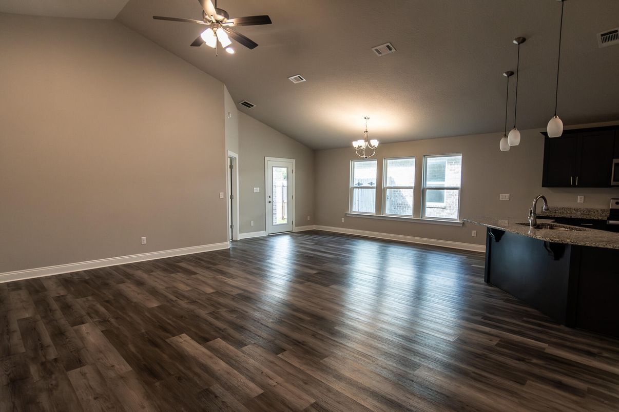 Chandelier, Empty room, Interior, Pendant Lights, Wood Texture Flooring