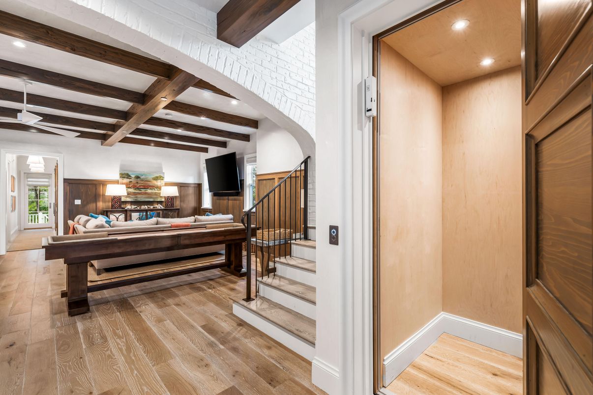 Interior, Living room, Recessed Lighting, Wooden Beams, Wood Texture Flooring, Wooden Walls